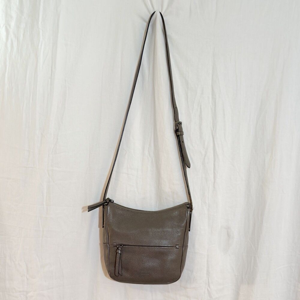 Ecco SP Small Hobo Crossbody Purse Belted Strap Pebbled Leather Gray